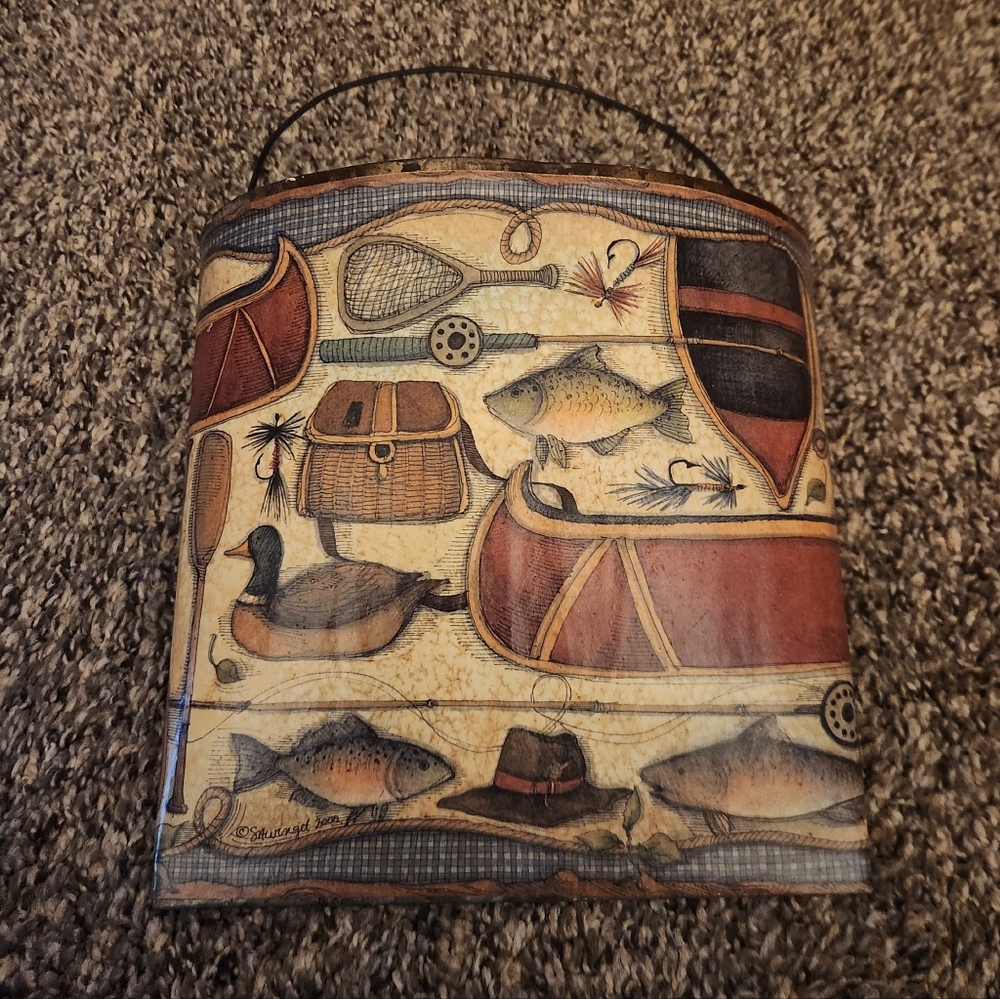 Susan Winget Metal Fishing Angler Canoe Duck Wall Bucket Basket Hanging